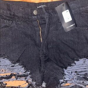 Fashion Nova Black Denim Shorts with Gold Zipper size Small